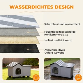 PawHut Domek dla kota wodoodporny budka z odpinanym dachem dwuspadowym izolacja termiczna platforma 70x43x45 cm materiał Oxford Szary | Aosom PL