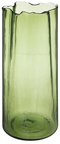 Wazon na kwiaty z zielonego szkła, nieregularna forma, 32 cm