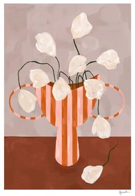 Plakat 50x70 cm White Flowers in Striped Vase – Frankie Penwill – The Poster Club