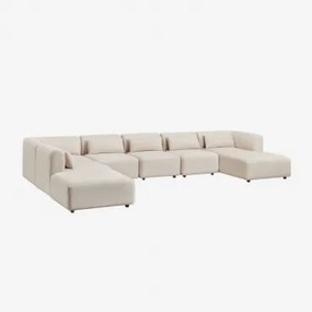 Sofa Modułowy Z Prawym Szezlongiem, 6-częściowy Z Pufą Fogler Sztruks Beż Lniany - Sklum