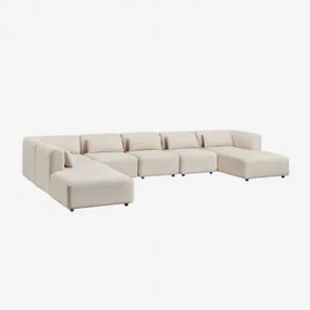 Sofa Modułowy Z Prawym Szezlongiem 6-częściowy Z Pufem Fogler Sztruksu Beżowy Len - Sklum