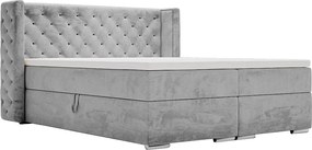 Emporius Valencia Box łóżko kontynentalne 180x200 - topper, materac H3, pojemnik - łóżko małżeńskie, tkanina aksamitna, szary (Magic Velvet 2217)