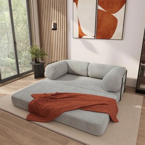 Masseno Sofa piankowa EIREN z funkcją spania, Kanapa z pianki do salonu, Bezmontażowa, Tkanina bucle – Jasnoszary QUELLE 83