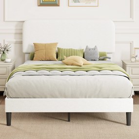 HOMCOM Rama łóżka jednoosobowego z zagłówkiem obitym Teddy-Fleece, metalowa rama łóżka, łatwy montaż, biały | Aosom PL