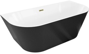Mexen Oris wanna wolnostojąca przyścienna ryflowana 170 x 80 cm, biała/czarna, przelew złoty - 52871708075-50