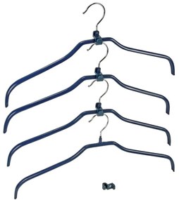 Komplet 4 niebieskich antypoślizgowych wieszaków na ubranie i uchwytów Wenko Hanger Slim
