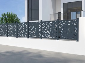 Ogrodzenie panelowe aluminiowe z geometrycznym wzorem laserowo wycinanym - Zestaw rozszerzający - W114 x S110 cm - Antracyt - NATAFO