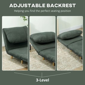 HOMCOM Fotel do Spania 2 w 1 z Regulowanym Oparciem i Poduszką, Welur Kordowy 82 cm x 89 cm x 83 cm Zielony