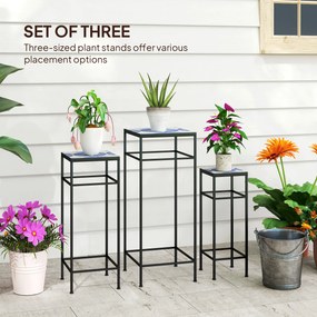 Outsunny Zestaw 3 stojaków na rośliny, 3 różne wielkości dla prezentacji kwiatów i innych przedmiotów, Niebieski+Biały