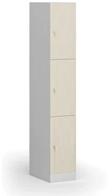 Szafka skrytkowa, 3 schowki, 1850 x 300 x 500 mm, zamek cylindryczny, drzwi laminowane, brzoza
