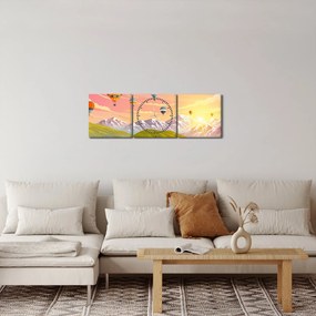Obraz balonów nad krajobrazem (z zegarem) (90x30 cm)