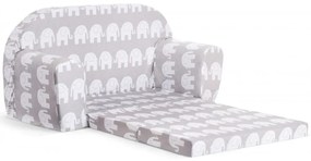 Mini sofka dla dzieci, piankowa 77x35cm rozkładana - szare słonie
