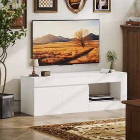 HOMCOM Nowoczesny lowboard TV do salonu z 2 drzwiami, otwartą półką i uchwytami, dla telewizorów do 152,4 cm, 140 x 40 x 48 cm, biały | Aosom PL