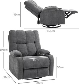 HOMCOM Fotel Relaksacyjny z Podnóżkiem, Fotel Leżący, Obrotowy, do 150 kg, Konstrukcja Stalowa, 88x96x108cm, Ciemnoszary | Aosom PL