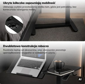 Stolik pod laptopa regulowany, mobilny, wielofunkcyjny, czarny: BILL