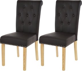 Krzesło do jadalni Chesterfield Il (zestaw 2 sztuk),  imitacja skóry, kawa, jasne nogi