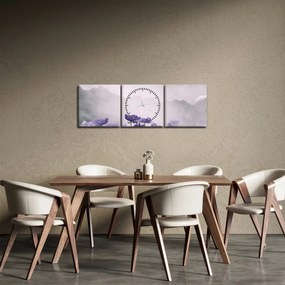 Obraz - Fioletowe kwiaty w górach (z zegarem) (90x30 cm)
