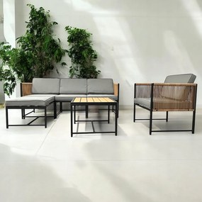 Dwustronny narożnik ogrodowy Serena XL-NM-31, zestaw mebli, kolor jasny brąz, poduszki szare