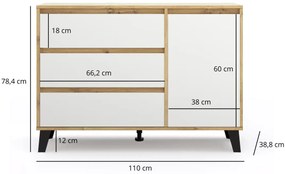 Skandynawska komoda z 3 szufladami dąb artisan + biały N6-D41