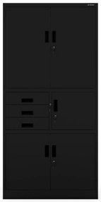 Biurowa szafa metalowa z sejfem na akta i dokumenty FILIP II, 900 x 1850 x 400 mm, czarna