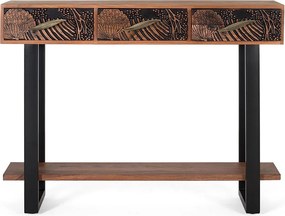 Konsola z drewna akacjowego barwionego na kolor naturalny i metalu