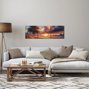 Obraz – Zachód słońca na polu (z zegarem) (90x30 cm)