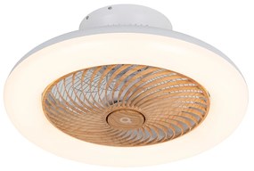 Biały Wentylator sufitowy z lampą z drewnianym nadrukiem 55 cm z LED z możliwością ściemniania z pilotem - ClimaDesignerski Oswietlenie wewnetrzne