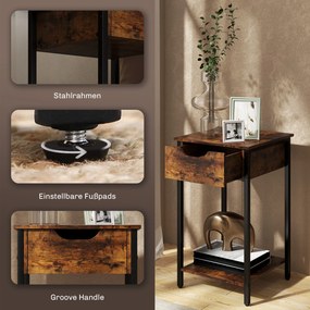 HOMCOM Stolik w stylu industrialnym z szufladą, półką, metalową ramą, drewnem, 40 x 40 x 68 cm, Brązowy
