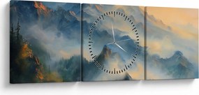 Obraz - Malowany górski krajobraz (z zegarem) (90x30 cm)
