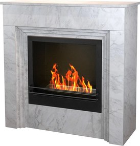 Biokominek stojący BELLINI z drewna imitującego biały marmur, wyprodukowany we Włoszech, dł. 96 x gł. 35 x wys. 96 cm