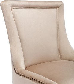 Zestaw 6 aksamitnych krzeseł - z nogami z litego drewna - beżowy