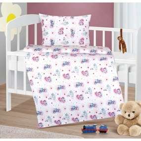 Bellatex Bawełniana pościel do łóżeczka AgataUnicorn różowa, 90 x 135 cm, 45 x 60 cm