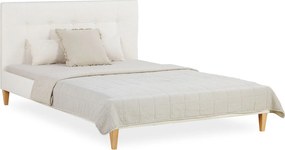 Łóżko 140x200 cm beżowe Tapicerowane łóżko z ramą listwową Tapicerowana rama łóżka