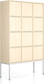 Szafa biurowa FRAME, podstawa biała, 12x drzwi, 1299 x 450 x 2185 mm, PUSH-lock, brzoza