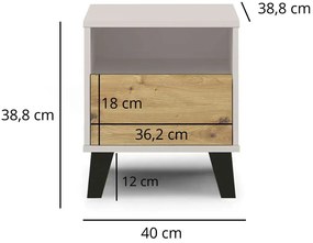 Szafka nocna z półką i szufladą kaszmir + dąb artisan A8-H10