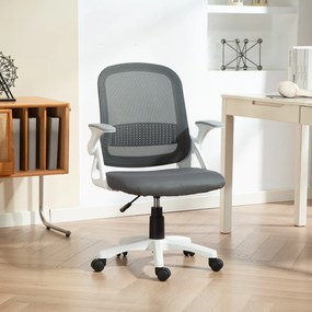 HOMCOM Oddychające krzesło biurowe z siatki, ergonomiczne krzesło obrotowe z podnoszonymi podłokietnikami i wsparciem lędźwiowym, szare | Aosom PL