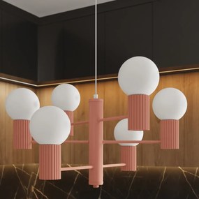 Żyrandol HALO 6 brzoskwiniowy ryflowany SOLLUX  LIGHTING