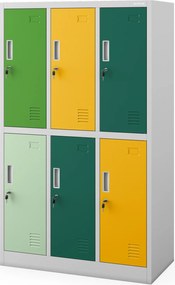 Szafka szkolna BHP szaro-wielokolorowa: 6-komorowa IGOREK, 900 x 1500 x 450 mm