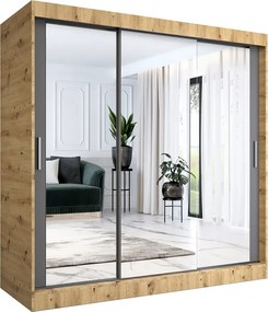 Szafa przesuwna z lustrem dąb artisan + antracyt 200 cm G0-E32
