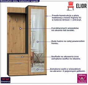 Garderoba Do Przedpokoju Antracyt + Dąb Artisan W7-F18