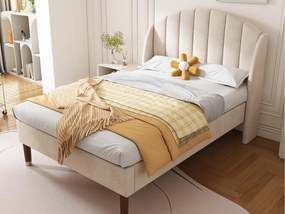 Łóżko tapicerowane 90x200cm z weluru z stelażem na listwach - Beżowe