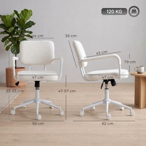 HOMCOM Krzesło biurowe z Sherpa-Fleece, krzesło obrotowe z funkcją obrotu 360°, funkcją kołysania, regulowane, z rolkami PU, kremowo-białe | Aosom PL