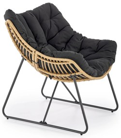 WHISPER fotel wypoczynkowy, czarny, naturalny, rattan, tkanina,
