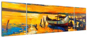Obraz - Łódź o zachodzie słońca (170x50 cm)