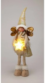 Świąteczny aniołek stojący ze świecącą gwiazdą, 55 cm, ciepła biała