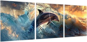 Obraz - Delfin, ilustracje (z zegarem) (90x30 cm)