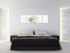 Obraz - Beżowe kwiaty z motylem N⁰1 (170x50 cm)