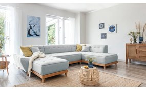 Jasnoszara rozkładana sofa w kształcie litery "U" Miuform Dazzling Daisy, prawostronna