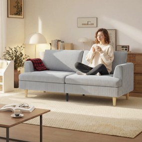 HOMCOM Sofa 3-osobowa, kanapa z podłokietnikami, tapicerowana sofa w sztruksowym stylu do salonu Jasnoszary | Aosom PL