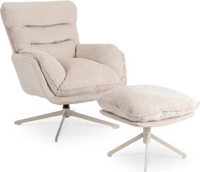 Fotel Wypoczynkowy Obrotowy PASADENA z Podnóżkiem Kremowy Nowoczesny